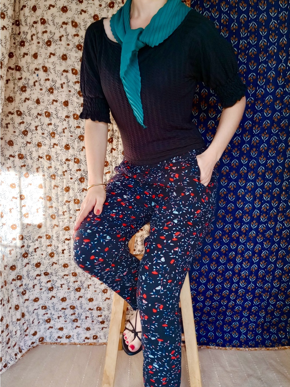 Ella Moss ❉ Posy Floral Pull On Crop Track Pants Size XS